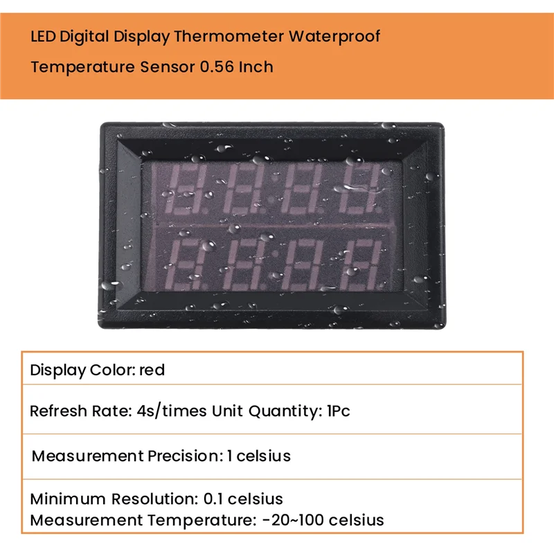 (Guaranteed) Dual Red LED Digital Display Thermometer Waterproof Temperature Sensor 0.56 Inch