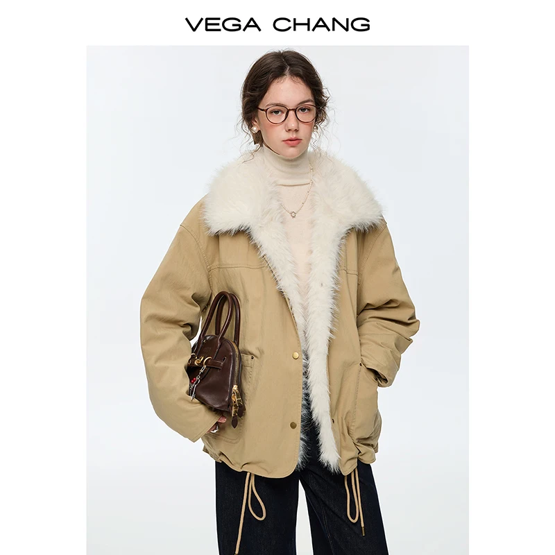 

Vega Chang Новый зимний женский пуховик с плюшевым меховым воротником и наполнителем из 90% белого утиного пуха