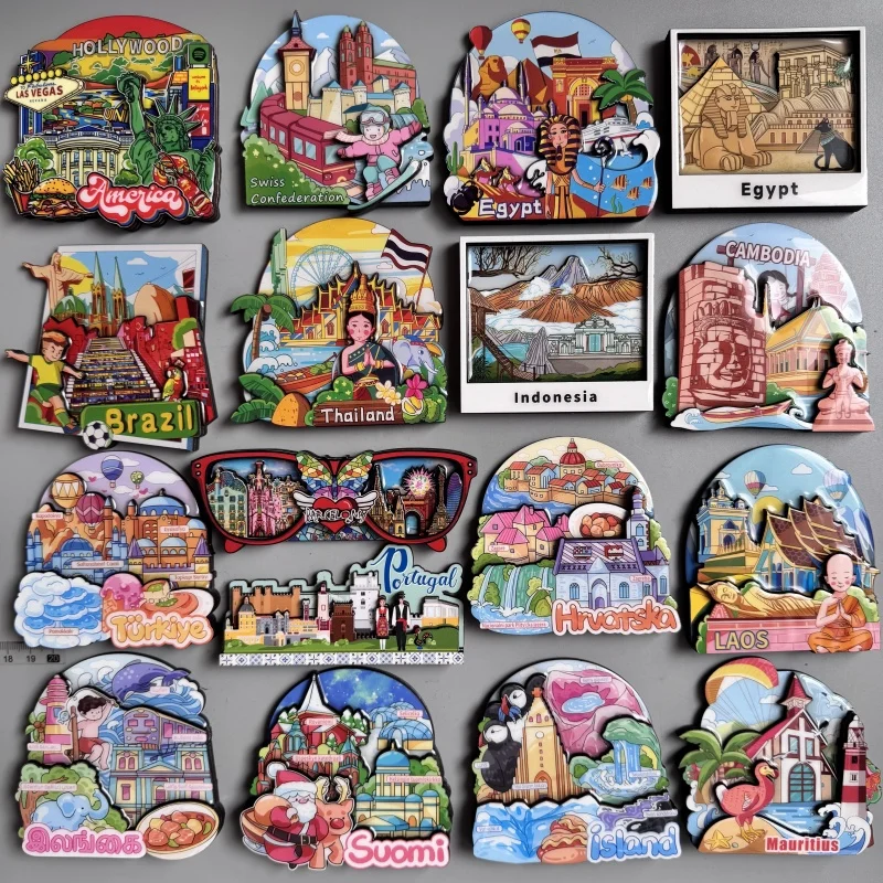 Finland Indonesia Brazil Laos Canada Thailand Egypt Norway Swiss Croatia Turkey Mauritius Cambodia Iceland Wood Fridge Magnets
