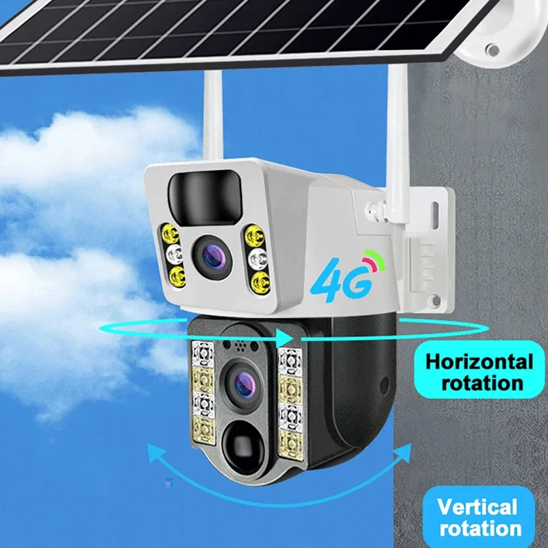 4K 8MP Dual Lens WiFi IP Solar Camera Night Vision Ai Human Detection PTZ Outdoor 4G SIM Camera CCTV Video Surveillance Cam