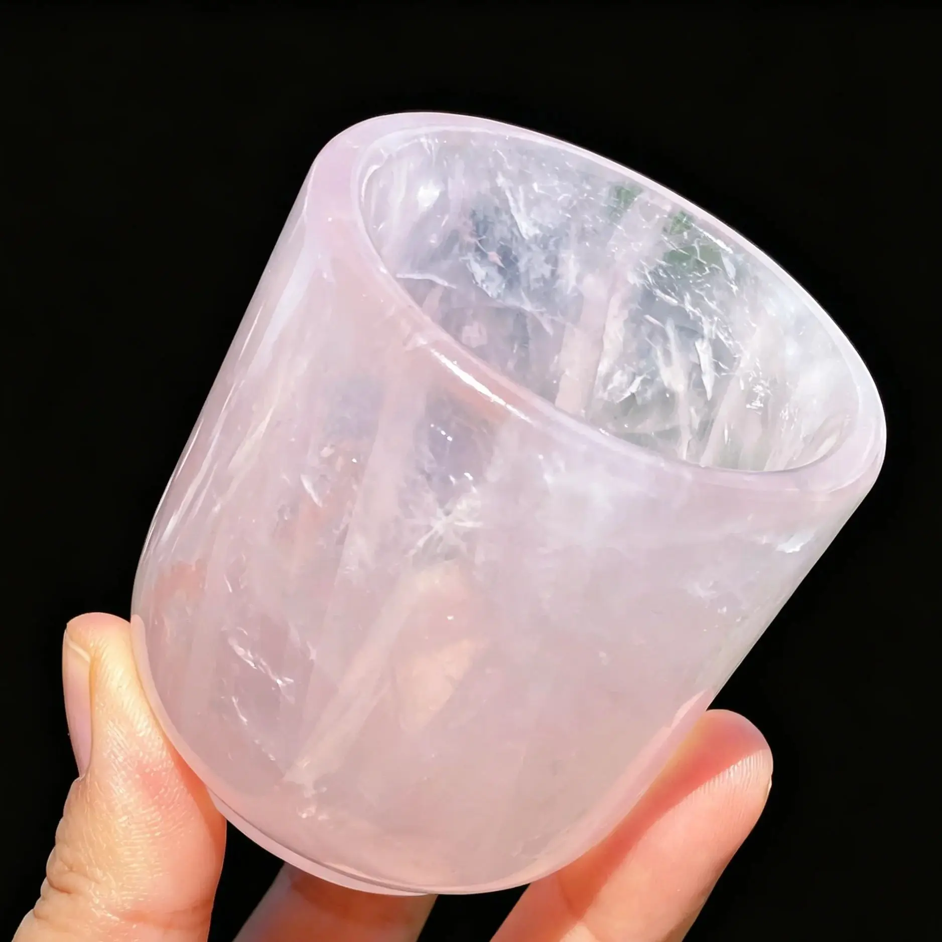 Natural Rose Quartz Cup Carving, Hand Polished Crystal Cup, Healing Mineral Stone Home Decor Art Craft Ornament Gift