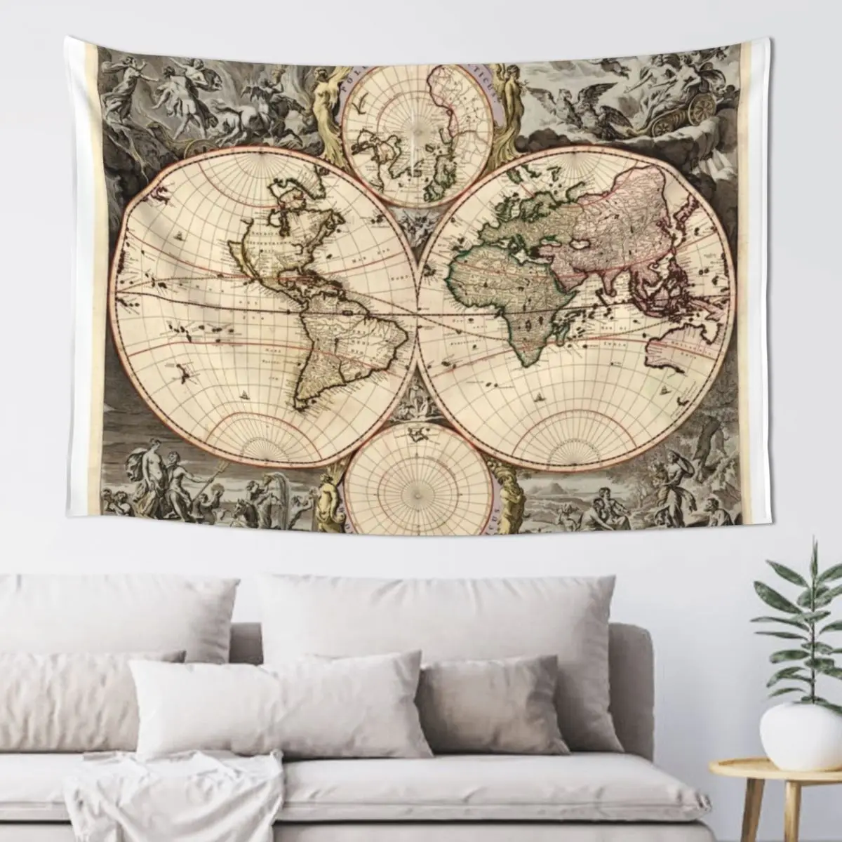 

Vintage Map of The World (1690) Tapestry Home Decor Aesthetic House Decoration Home Decoration Tapestry