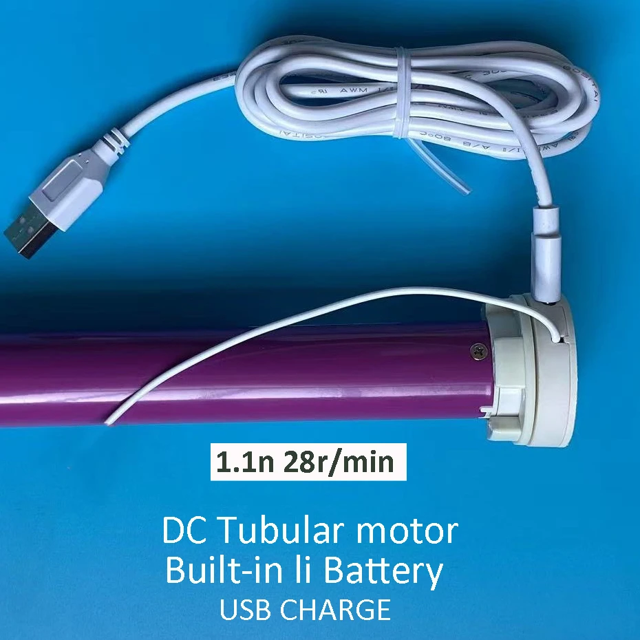 

2025 DC Tubular Motor 1.1n 28r/min,Built-in Li Battery USB Charge,Support Dooya RF433 Remote DC2702 Rolling Blinds,Dia.38mm Tube