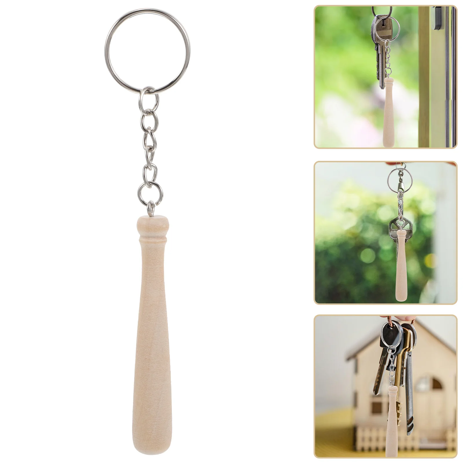 10Pcs Baseball Stick Keychains Keyring Wood Material Lightweight Portable Small Baseball Bat Themed Party