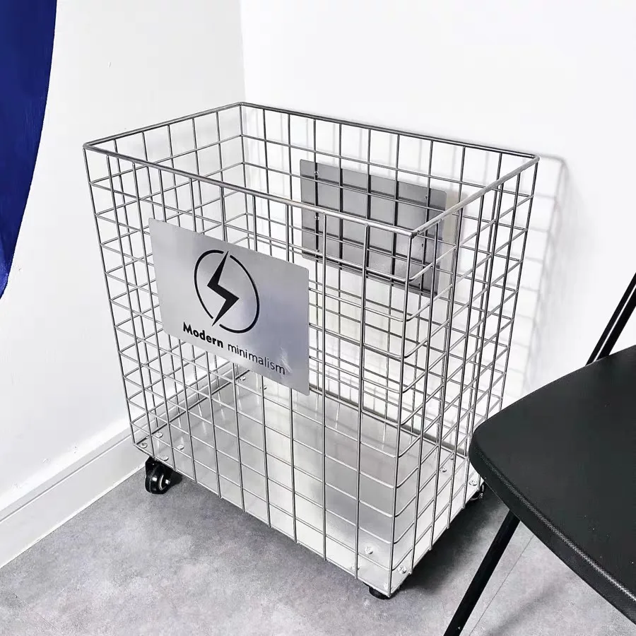 Wrought iron dirty laundry basket student toy storage basket hotel clothes sock box tabletop oversized with wheel rack