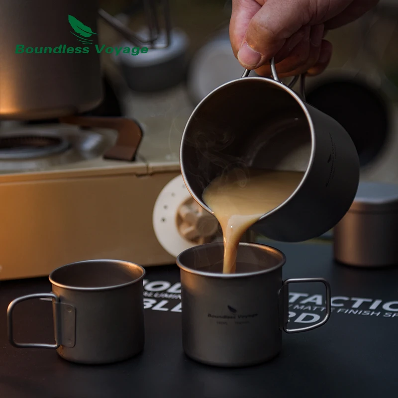 Bezgraniczna Voyage tytanu Camping dzbanek do kawy na zewnątrz podróży ognisko kuchenka szybki napar czajnik 1.5L Barista czajnik kubki wody