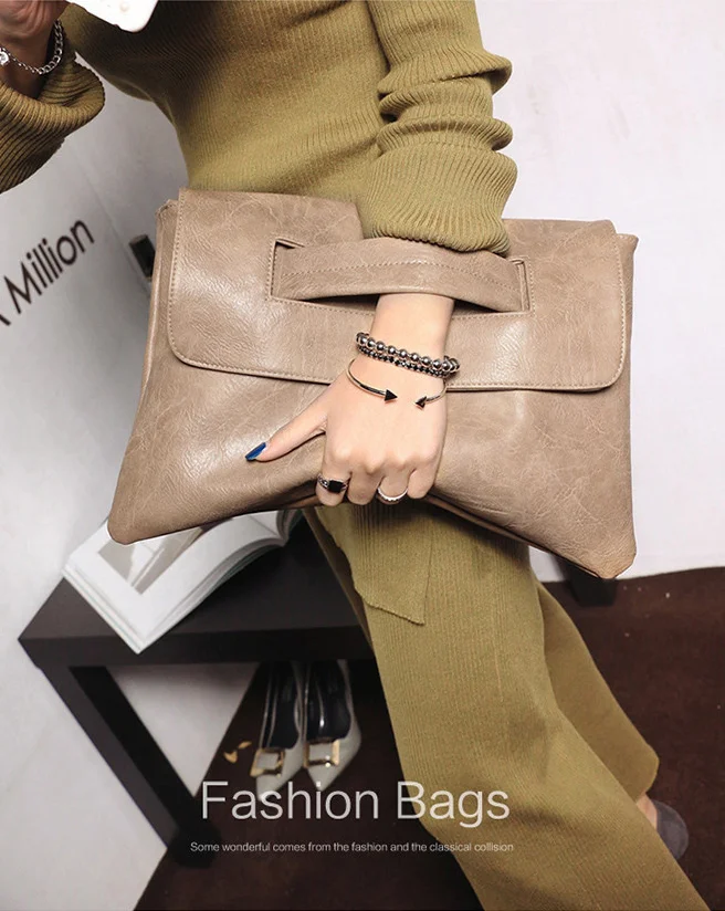 Fashion evening bag, elegant and exquisite, vintage PU leather clutch bags large capacity wristlet handbag women's wallet envelo
