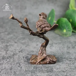 Pure Copper Plum Tree Happy Magpie Bird Miniature Ornaments Antique Brass sparrow Figurine Tea Table Decorations Desk Decor
