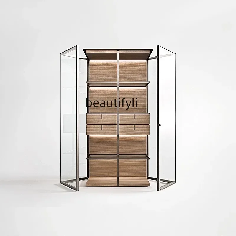 Italian minimalist aluminum alloy glass wine cabinet living room decorative cabinet