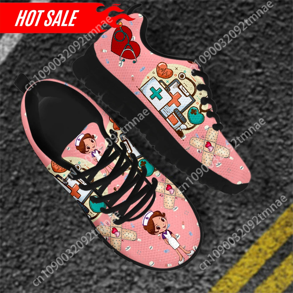 Women's Nurse Sneakers Medical Print Flat Shoes for Female Nurse Girls Cartoon Pattern Footwear Zapatos Enfermera Custom