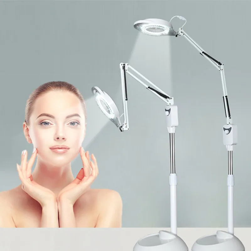 LED Cold Light Beautician Magnifying Glass Lamp Nail Tattoo Floor Shadeless Incandescent Lamp Height Adjusted