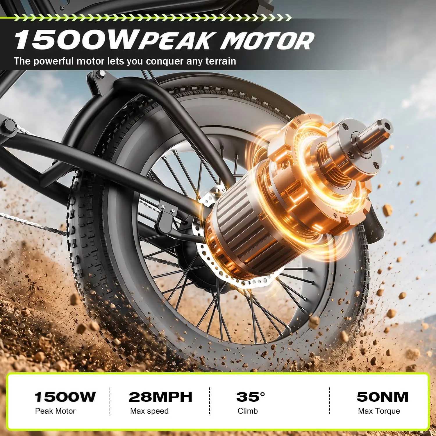 1500W Electric Bike Adults 28Mph 65Mi 48V 20Ah Battery 16