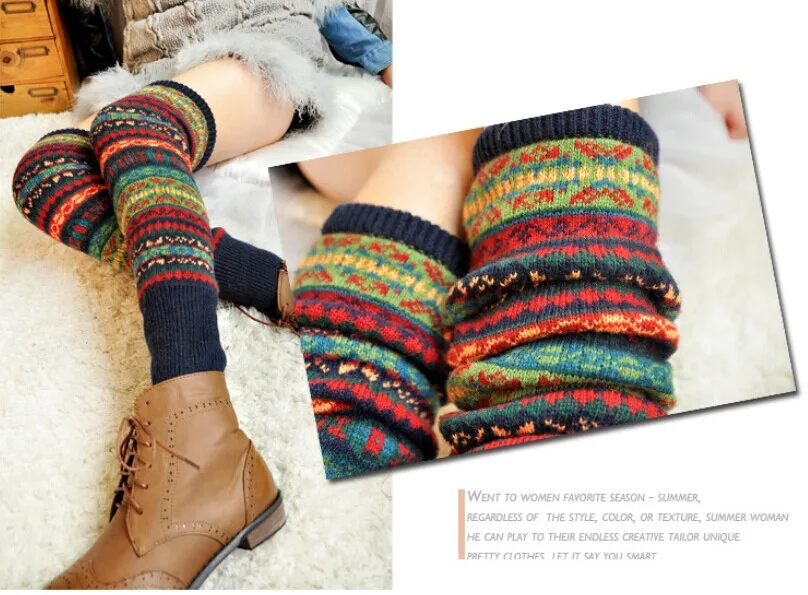 Retro Newly Design Women Winter Warm Leg Warmers Wool Knitting High Knee Socks 80s Boot Cuffs Fashion Women Gift Gaiters