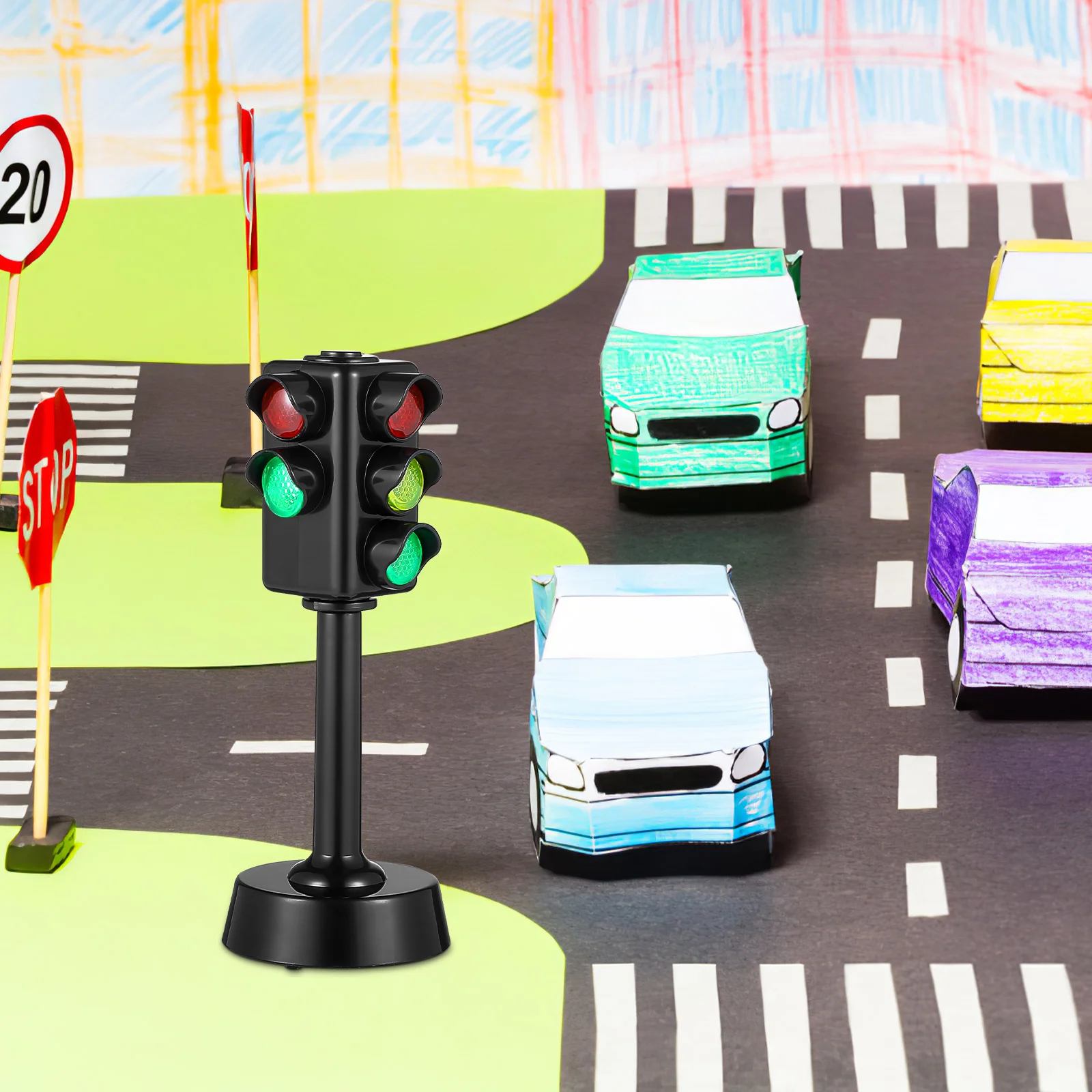 2 Pcs Traffic Lights Simulation Traffic Signal Lights Road Lights Traffic Marker Sign Lights Model Kids