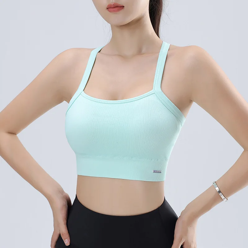 Women Sport Bras Seamless Yoga Bra Breathable Shockproof Underwear Padded Running Tank Tops Cross Straps Gym Fitness Vest Female