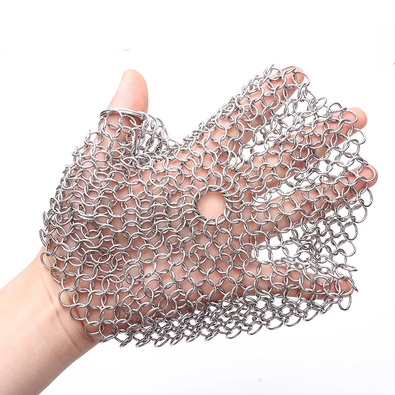 Stainless Steel Silver Cast Iron Cleaner Chainmail Scrubber Home Cookware Kitchen Clean Tool