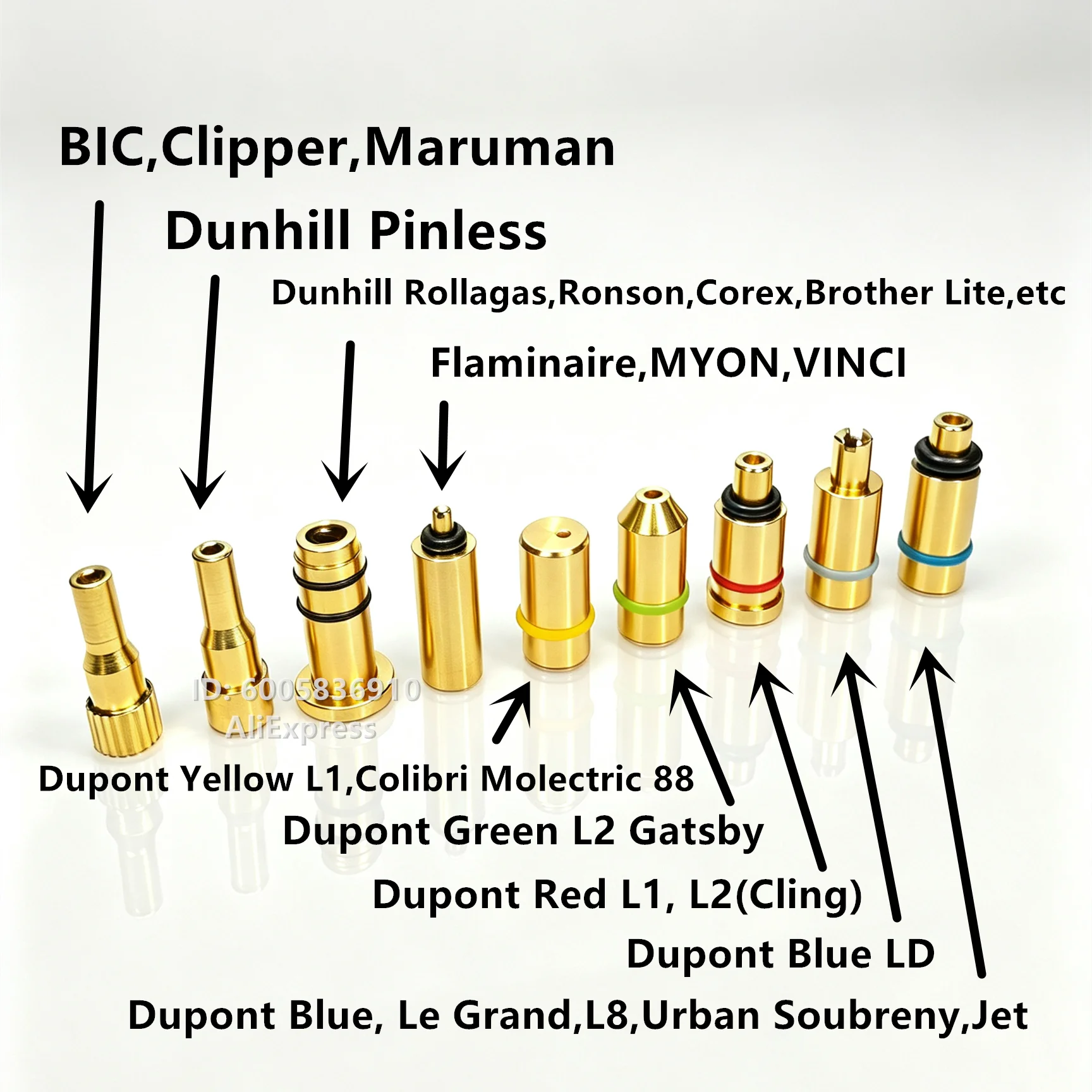 Antique Lighter Gas Refill Adapter 9 in 1 Set Dupont Dunhill Ronson Flaminaire Lighters etc one set for all