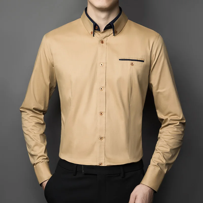 Men's Casual Shirt Long Sleeve Regular Fit Fake Pocket Design Blouse