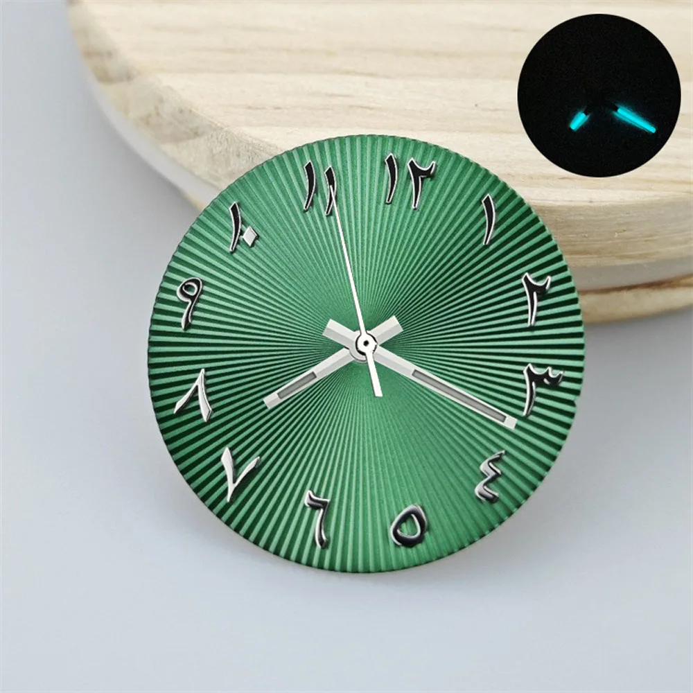 NH35 다이얼 28.5mm 수정된 아랍어 스케일 다이얼 일본 NH35 자동 무브먼트 watchmods M228206-0025 용 방사형 패턴 다이얼