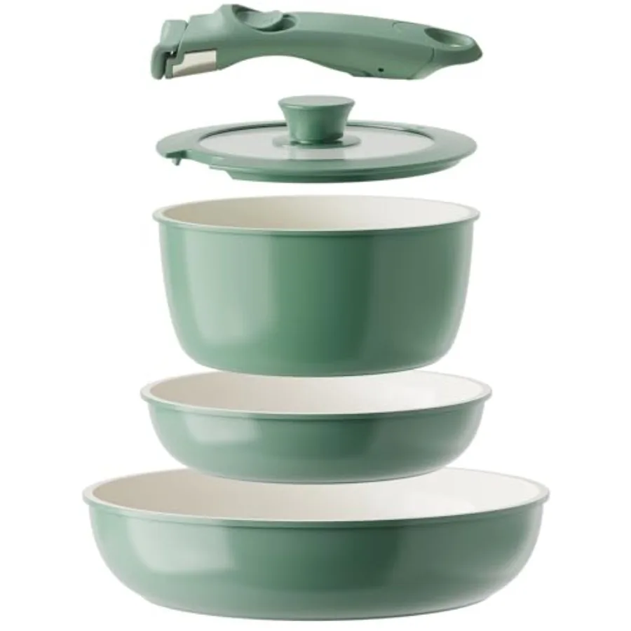 

Керамическая посуда с отсоединяемными ручками, кастрюли и сковороды с антипригарным покрытием, посуда для автодомов, нетоксичные кастрюли и сковороды, без ПФАС, ПТФЭ, ПФОА, съемные ручки