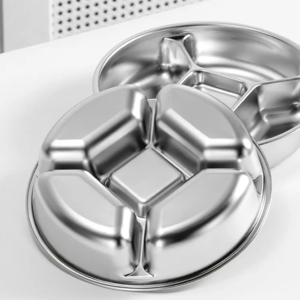 

304 Stainless Steel Kitchen Food Preparation Tray 5 Grid Fall-resistant Snack Tray Round Side Dishes Tray Fruit