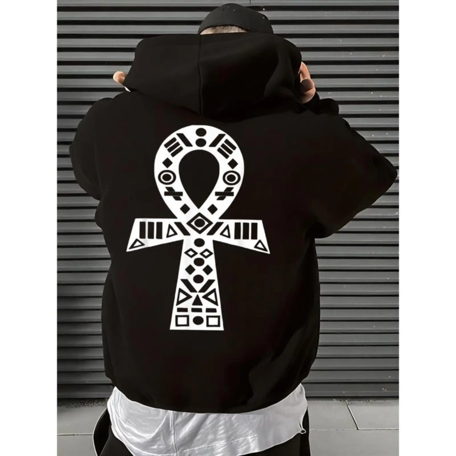 

Ankh Hoodie Egyptian Symbol of Life Graphic Print Sweatshirt Urban Streetwear Casual Oversized Pullover for Men and Women