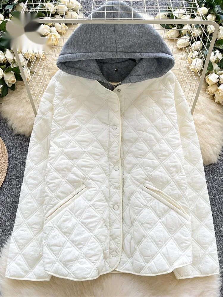 

Зимнее клетчатое теплое пальто, женское пальто с длинными рукавами, комплекты из 2 предметов, простая повседневная куртка с капюшоном Argyle на хлопковой подкладке