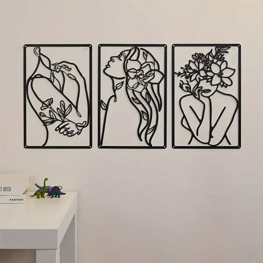 

Metal Wall Art Set 3 Pcs Minimalist Abstract Woman Line Drawing Modern Female Figure Sculpture Home Decor