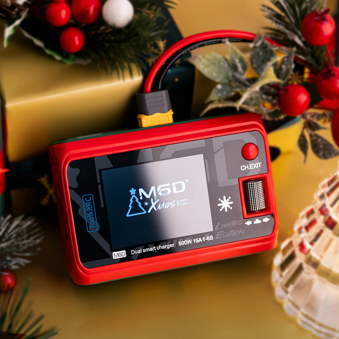 ToolkitRC M6D عيد الميلاد 500 واط 15A تيار مستمر ثنائي القناة شاحن ذكي صغير مفرغ ل 1-6S بطارية ليبو FPV نموذج قطع الغيار