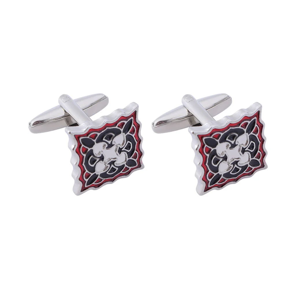 Retro Enamel Geometric Patterned Cufflinks Personalized Red Black Color Sleeve Nail Shirts Cufflinks Business Formal Accessories