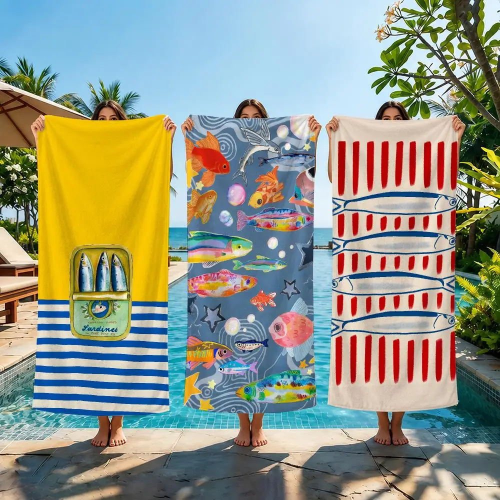 Colorful Sardine Fish Ocean Towel Beach Towel Quick Dry Absorbent Bath Towel For Swimming Gym Camping Outdoor Sunbathing