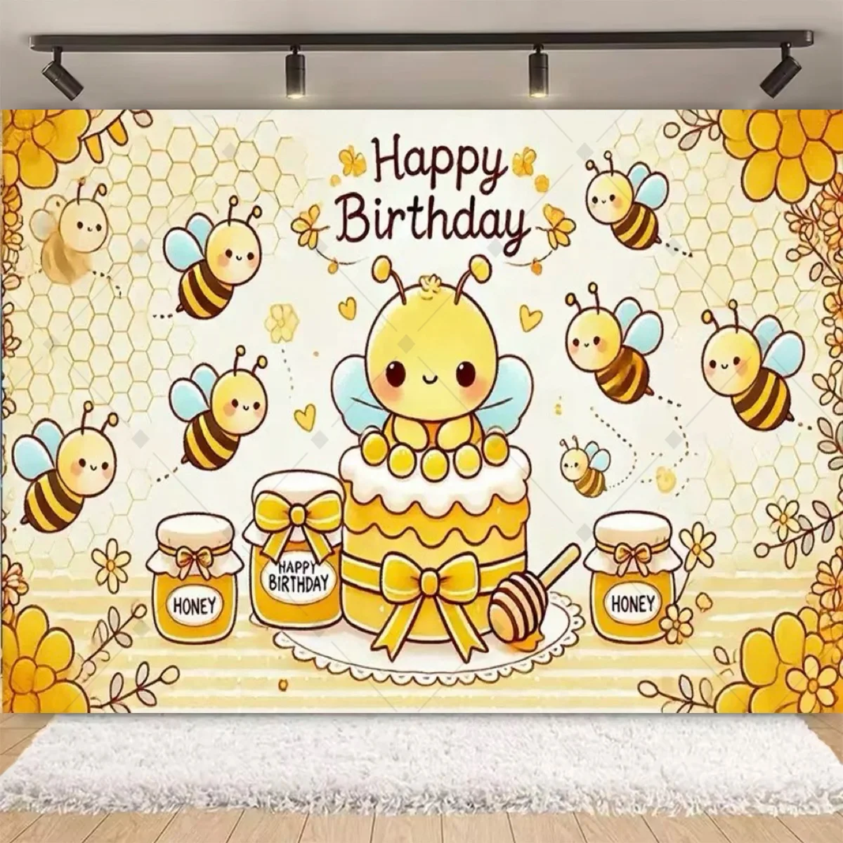 Süße Bienen-Honig-Party-Dekoration: Hintergrund aus Holz mit Bienen-Motiv für Baby-Taufe, Neugeborenen-Geschlechtsenthüllung, Geburtstagsfeier, Studio-Requisiten, Banner – Detail 8