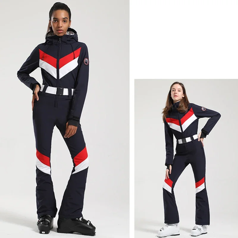 

New One-Piece Ski Suit Wome Overalls Slim Women Outdoor Double Plate Jumpsuits Wind Proof Waterproof Ski Set Winter Clothing