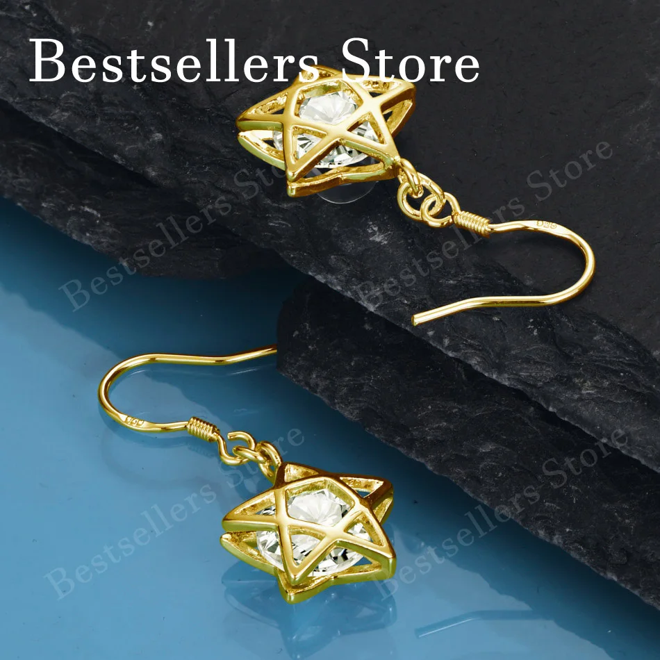 18K Gold-Plated Exquisite Openwork Star & Zircon Earrings – Stylish Wedding Accessory for Women