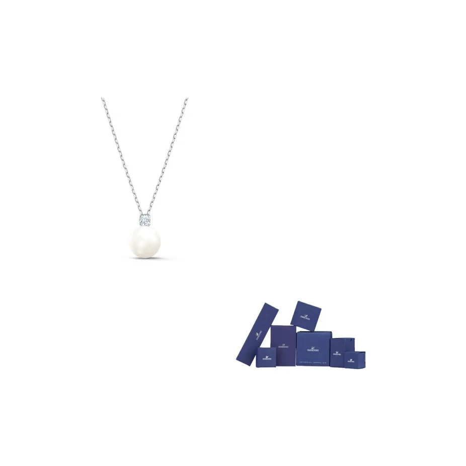 

Swarovski Treasure Rhodium plated Necklace Stud Earrings Women's White 5569758