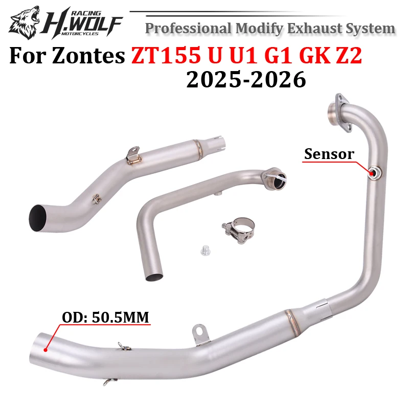 Slip On For ZONTES ZT155 ZT 155 U U1 G1 GK Z2 2025 2026 Motorcycle Euro 5 Exhaust Front Mid Link Pipe Modify 51MM Muffler Escape