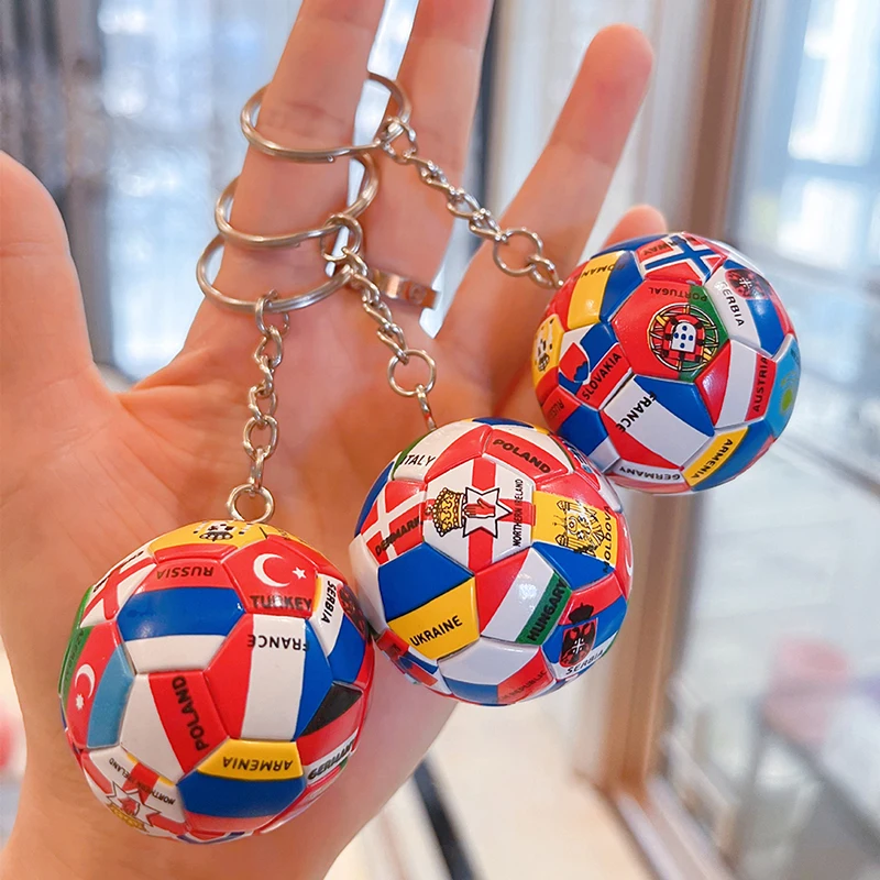 New Multinational Flag Football Key Chain France Spain Flag Soccer Pendant KeyChains Fan Souvenirs Bag Backpack Accessories Gift