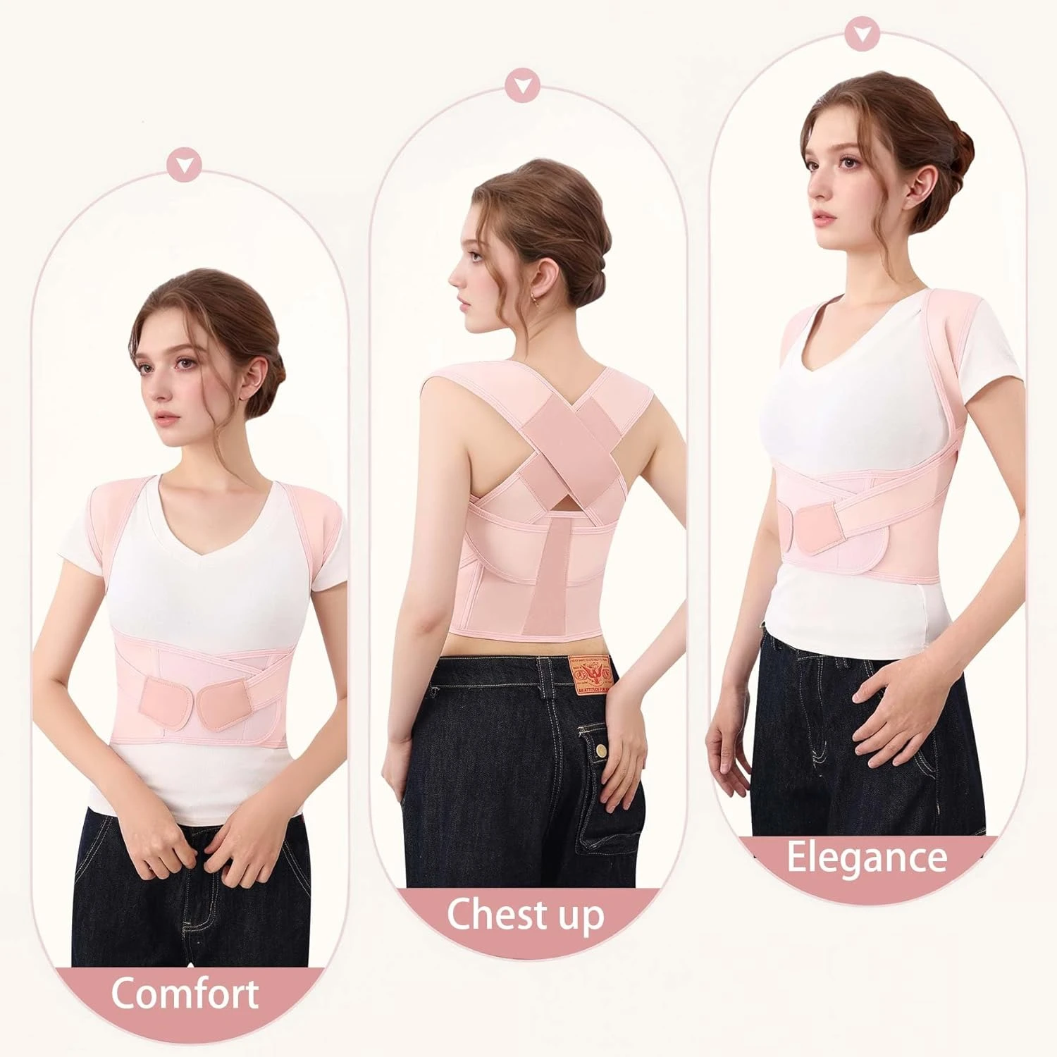 Breathable Mesh Posture Belt Adjustable Shoulder Back Support Strap Relieve Slouching Help Keep Upright Posture for Work Daily Wear