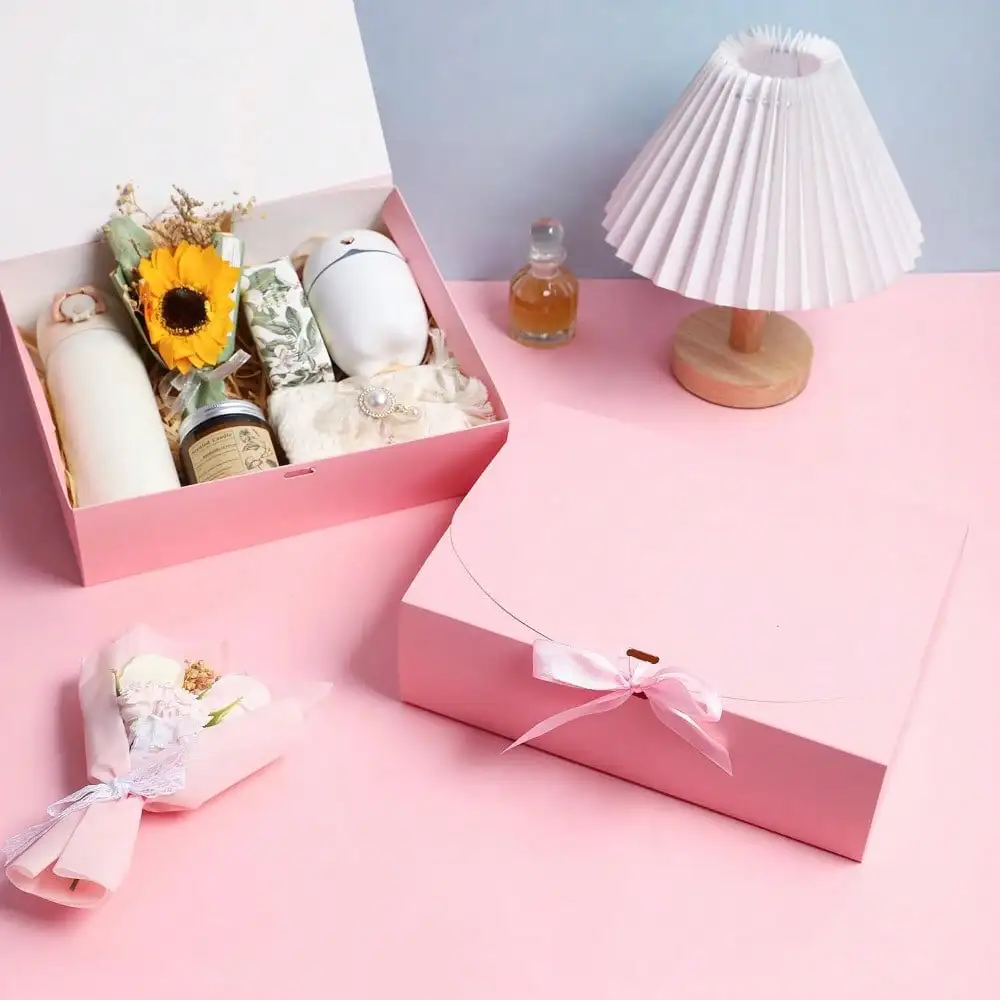 5pcs Fashionable Pink Flip Cover Gift Box Bag With Satin Ribbon For Reusable Storage Gift Box For Birthdays Weddings And Parties view 5