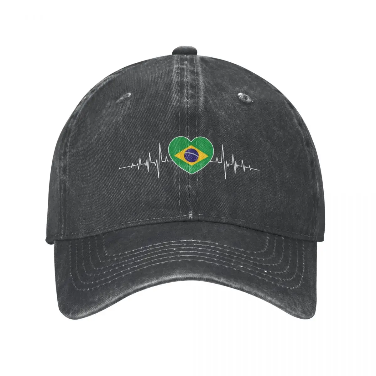 Brazil Heartbeat Denim Baseball Cap Brazilian Flag Sports Trucker Hat Summer High Quality Unisex Funny Print Baseball Caps