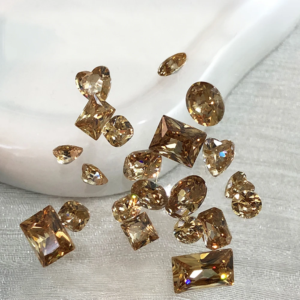 10Pcs Sparkle Champagne Zircon Diamond Crystal Nail Rhinestones 3D Heart/Square/Rectangle Glass Stone Gem Manicure Decoration