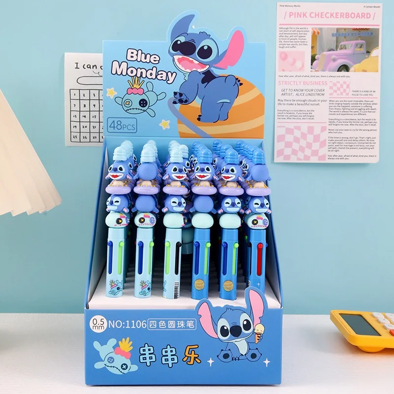 

24 шт./лот, креативная шариковая ручка Disney Stitch, 4 цвета, милые шариковые ручки для пресса, школьные и офисные письменные принадлежности, канцелярские принадлежности, подарок