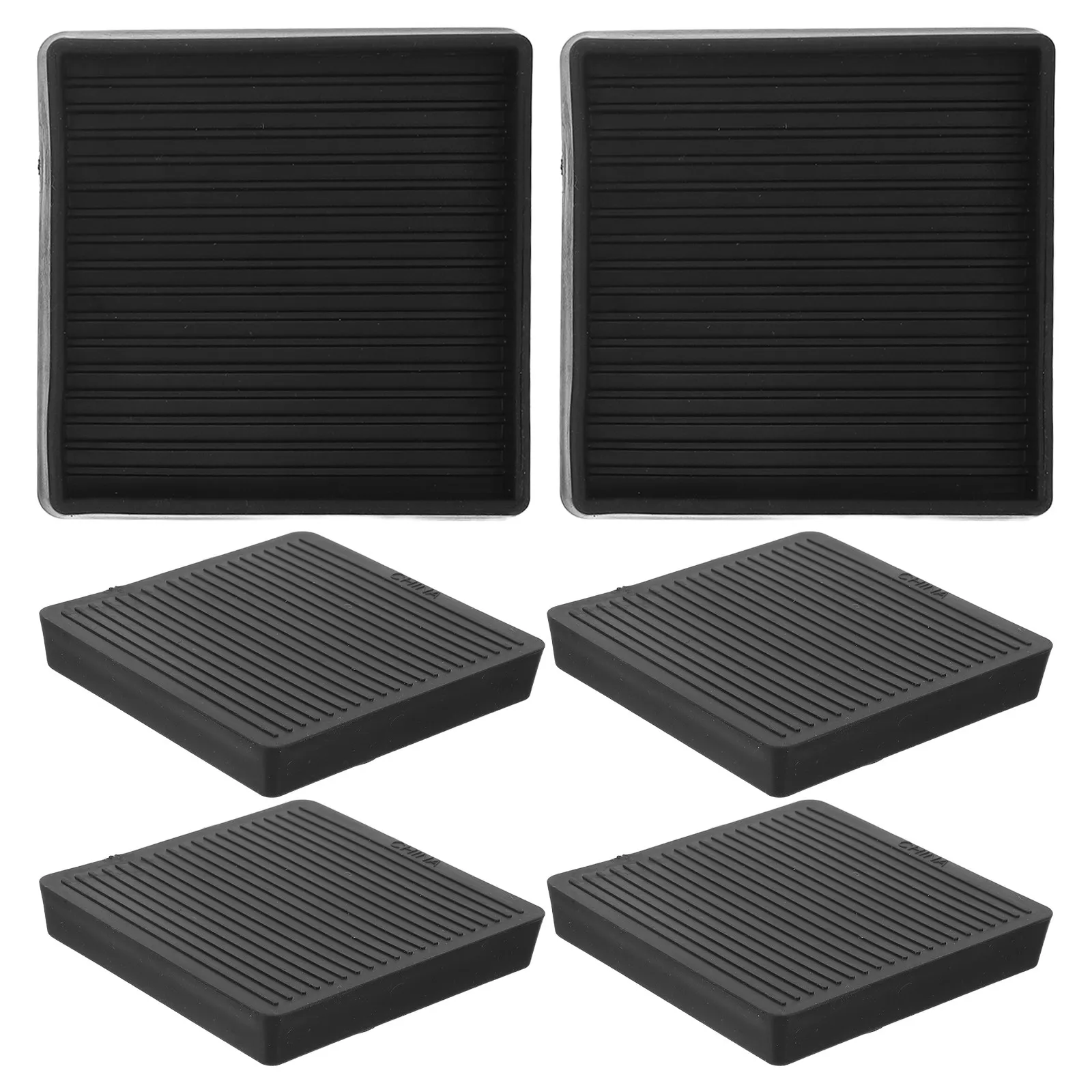 6Pcs Square Rubber Caster Cups Heavy Duty Non Slip Furniture Leg Protectors for Hardwood Floors Carpets Tiles Sofa Bed Chair
