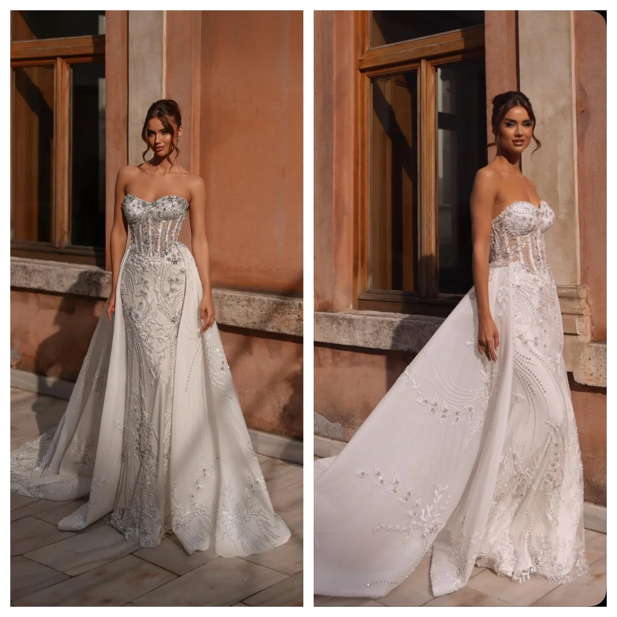 

Luxury Wedding Dress Formal Sweetheart Fishbone Hot Fix Crystal Detachable Train Mermaid Brilliant Bridal Gowns Vestidos Bespoke