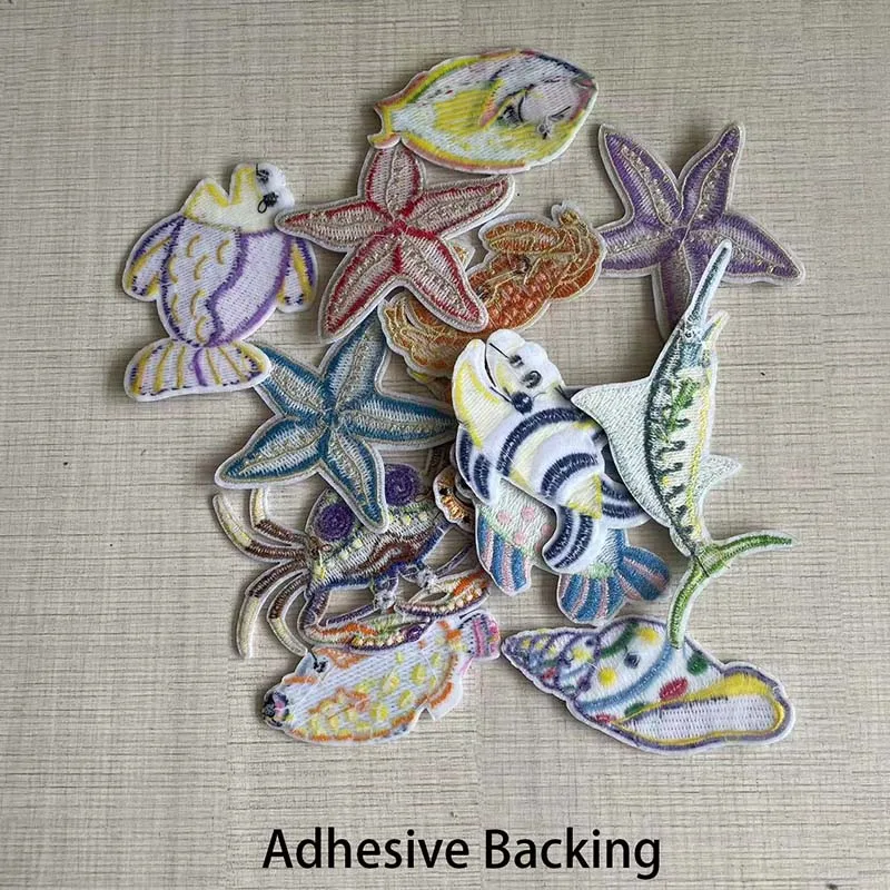 5PC,13PC Underwater World Animals,Cartoon Starfish,Shark,Seahorse Fabric Applique Embroidery Iron On Patches,DIY Sewing Supplies
