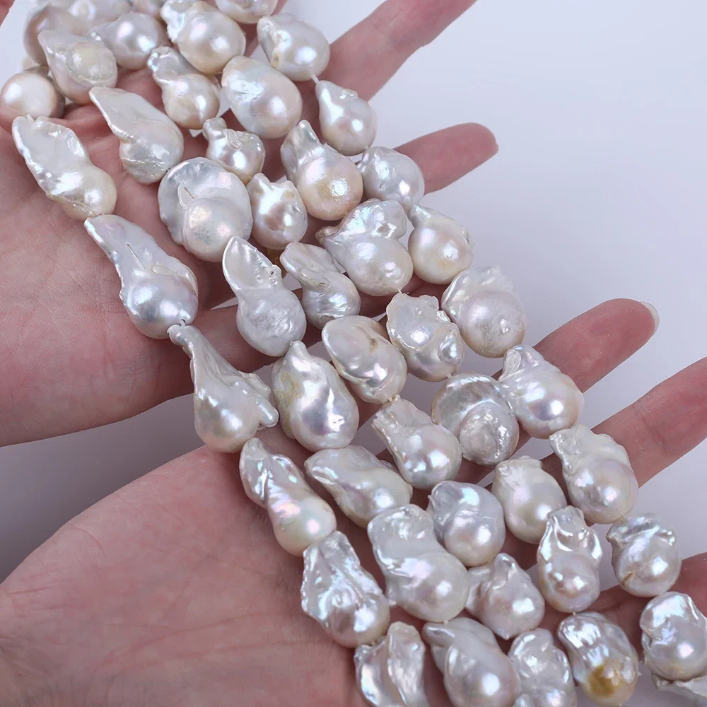 14-17mm White Baroque Fireball Shape Cultured Freshwater Pearl Strands For Jewelry Making