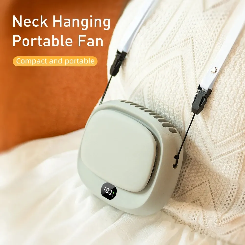 2024 New 1800mAh Handheld Mini Fan Multifunction Neck Hanging Fans 5 Speed USB Rechargeable Fan with Display Screen