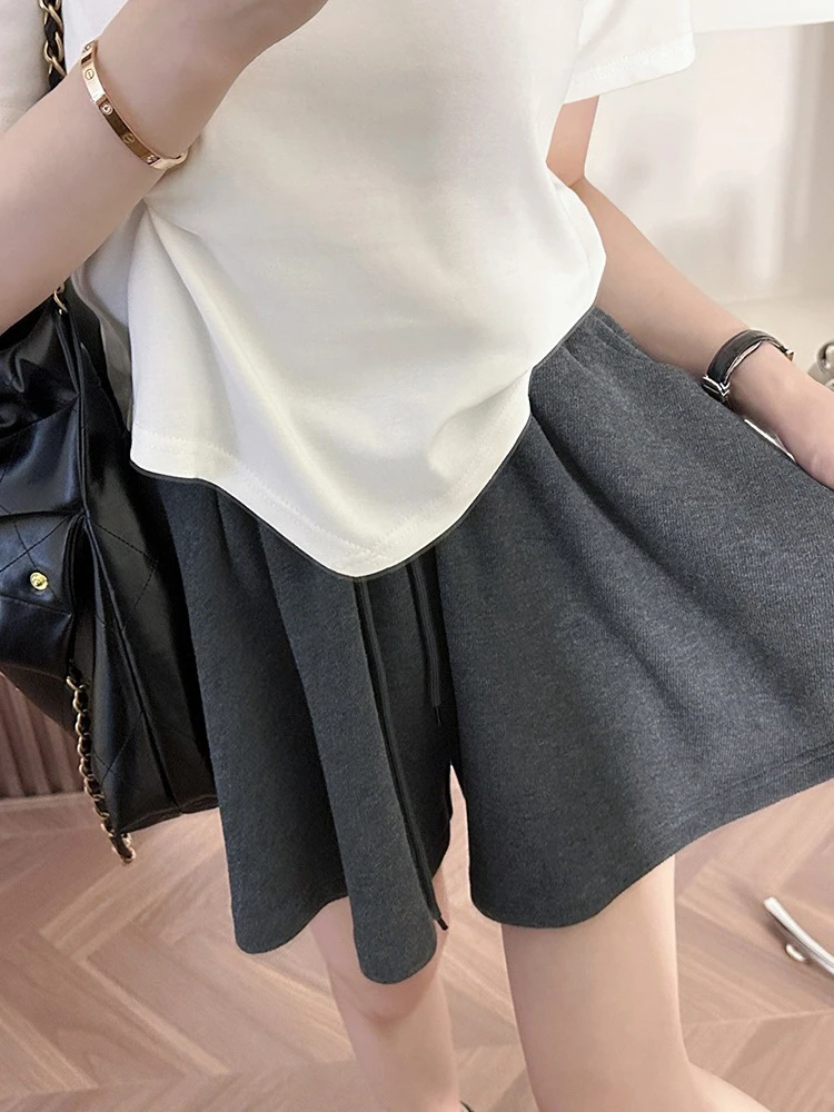 

Новые женские летние брюки-юбка свободного кроя с широкими штанинами, универсальные повседневные брюки-кюлоты с завышенной талией, маленькие размеры