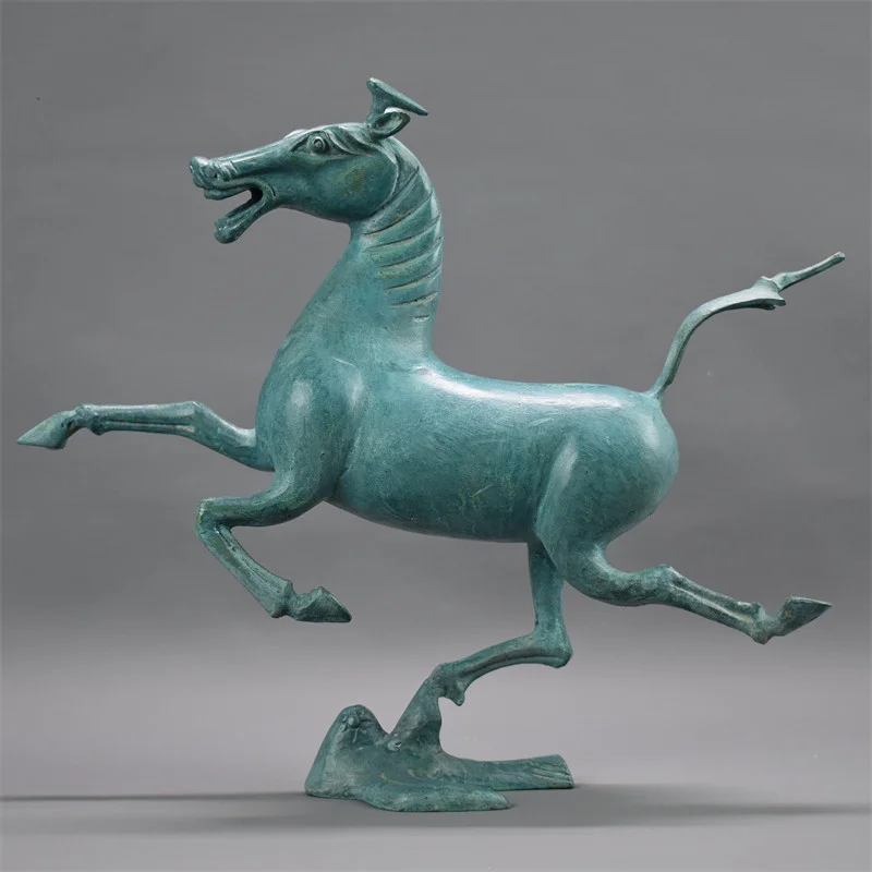 Chinese Bronze Galloping Horse Treading on Flying Swallow Statue Pure Copper Home Office Ornament Gift Craft Collection