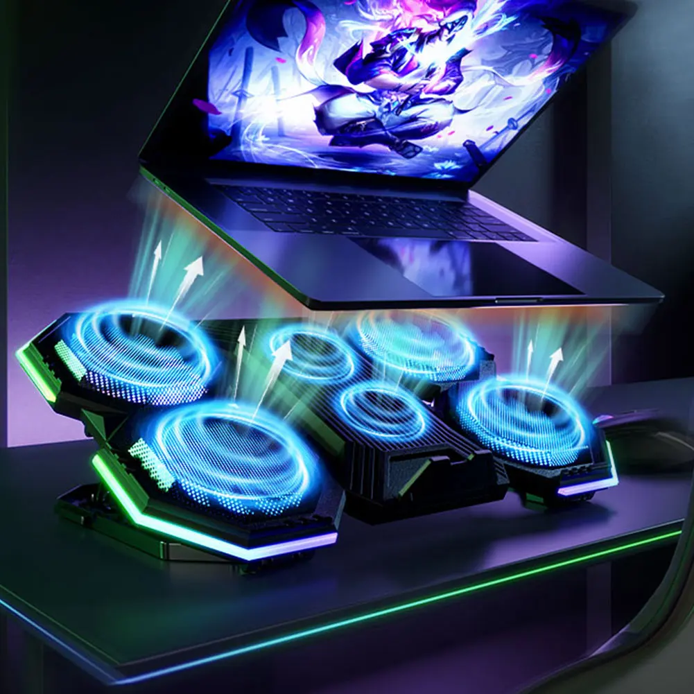 RGB Gaming Laptop Stand Air Cooler Notebook Stand  with 6 Quiet Fans Air Cooler Notebook Stand Holder for 12-21inch Computer PC